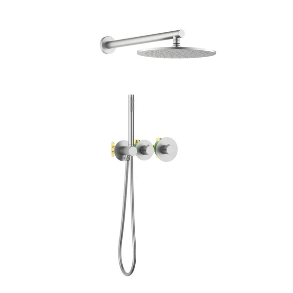 Kibi Circular 2 Function Thermostatic Shower System With Rough In Valve- Brushed Nickel KSF410BN - main